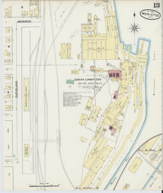 Sanborn Fire Insurance Map from Manistee, Manistee County, Michigan (1890), Sheet #0013 - Historic Sanborn Fire Insurance Map Print, vintage old map wall art, antique decor, genealogy gift, Michigan Michigan map