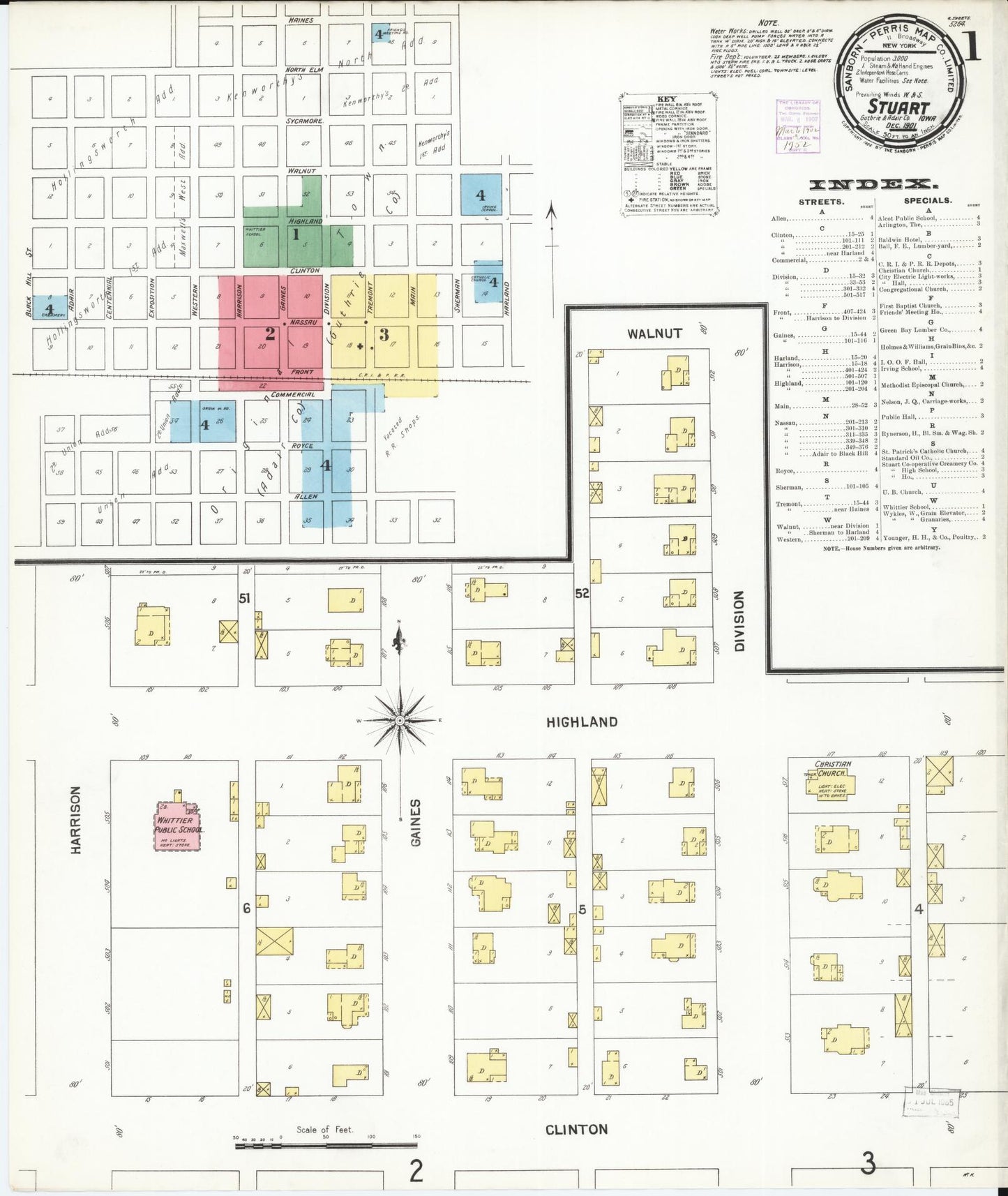 Sanborn Fire Insurance Map from Stuart, Guthrie and Adair Counties, Iowa (1901), Sheet #0001 - Historic Sanborn Fire Insurance Map Print, vintage old map wall art