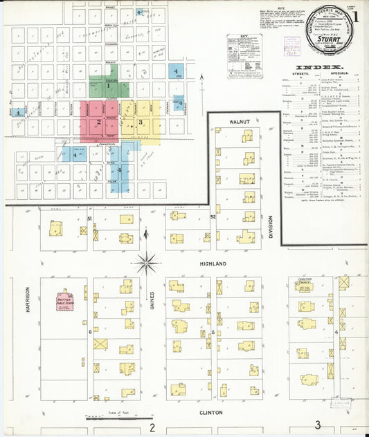 Sanborn Fire Insurance Map from Stuart, Guthrie and Adair Counties, Iowa (1901), Sheet #0001 - Historic Sanborn Fire Insurance Map Print, vintage old map wall art