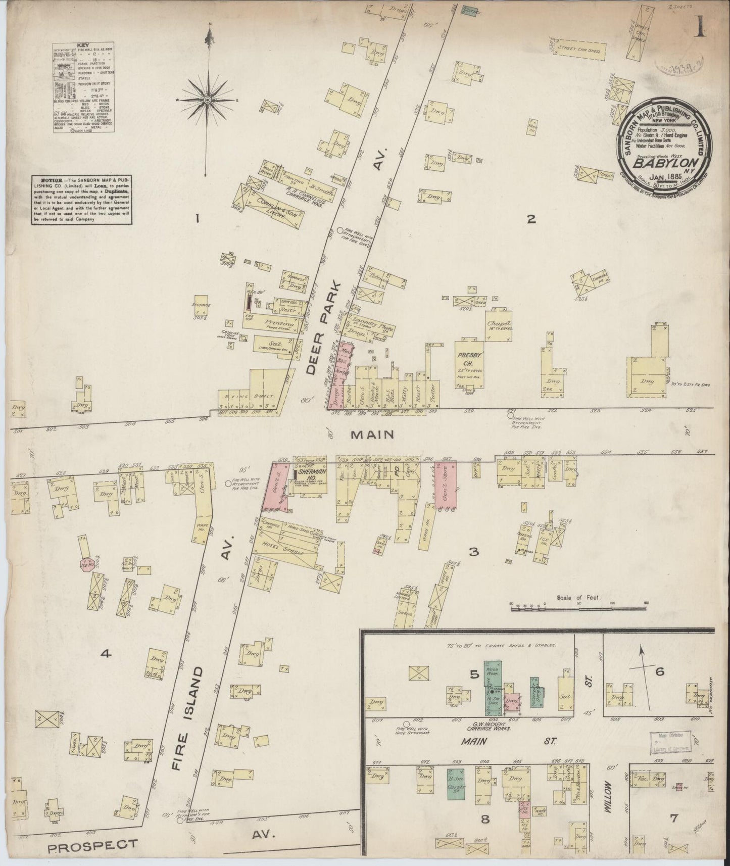 Sanborn Fire Insurance Map from Babylon, Suffolk County, New York. (1885) – Historic Sanborn Fire Insurance Map Print
