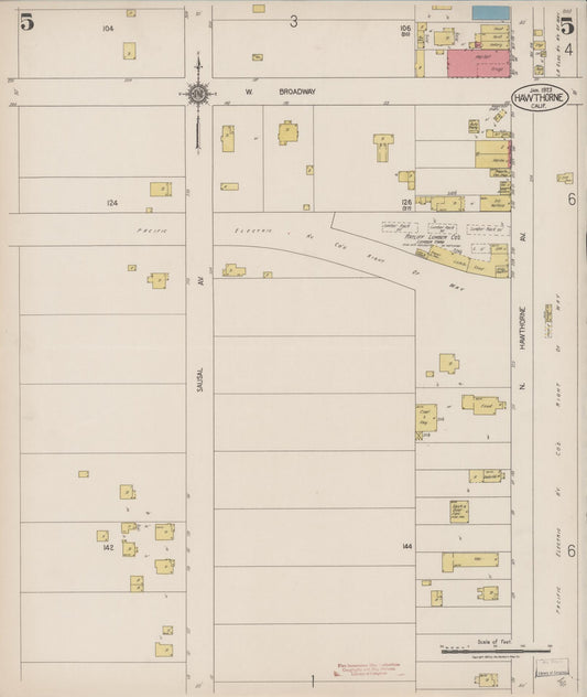 Sanborn Fire Insurance Map from Hawthorne, Los Angeles County, California (1923), Sheet #0005 - Historic Sanborn Fire Insurance Map Print, vintage old map wall art, antique decor, genealogy gift, California California map