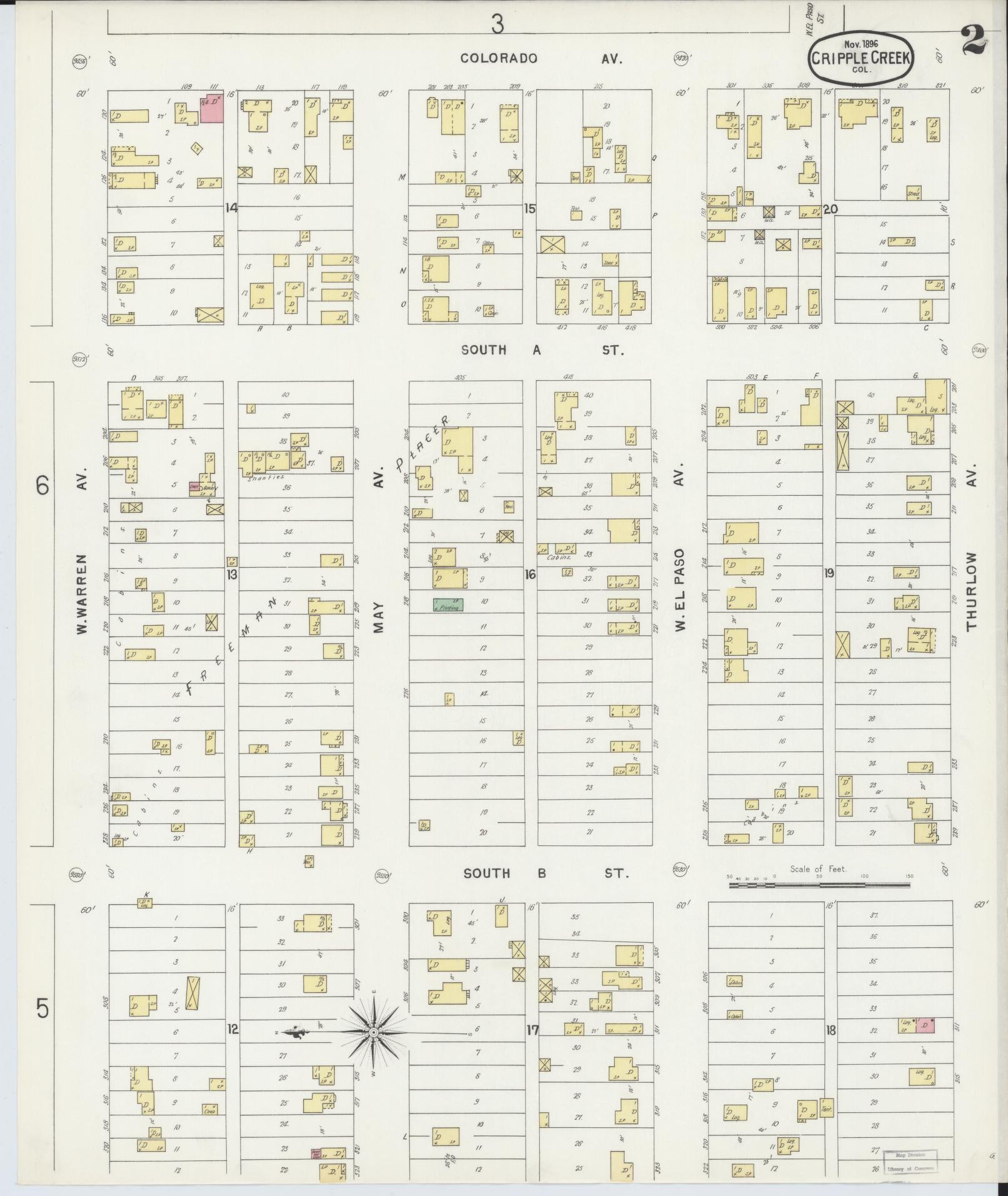 Sanborn Fire Insurance Map from Cripple Creek, Teller County, Colorado (1896), Sheet #0002 - Historic Sanborn Fire Insurance Map Print, vintage old map wall art, antique decor, genealogy gift, Colorado Colorado map