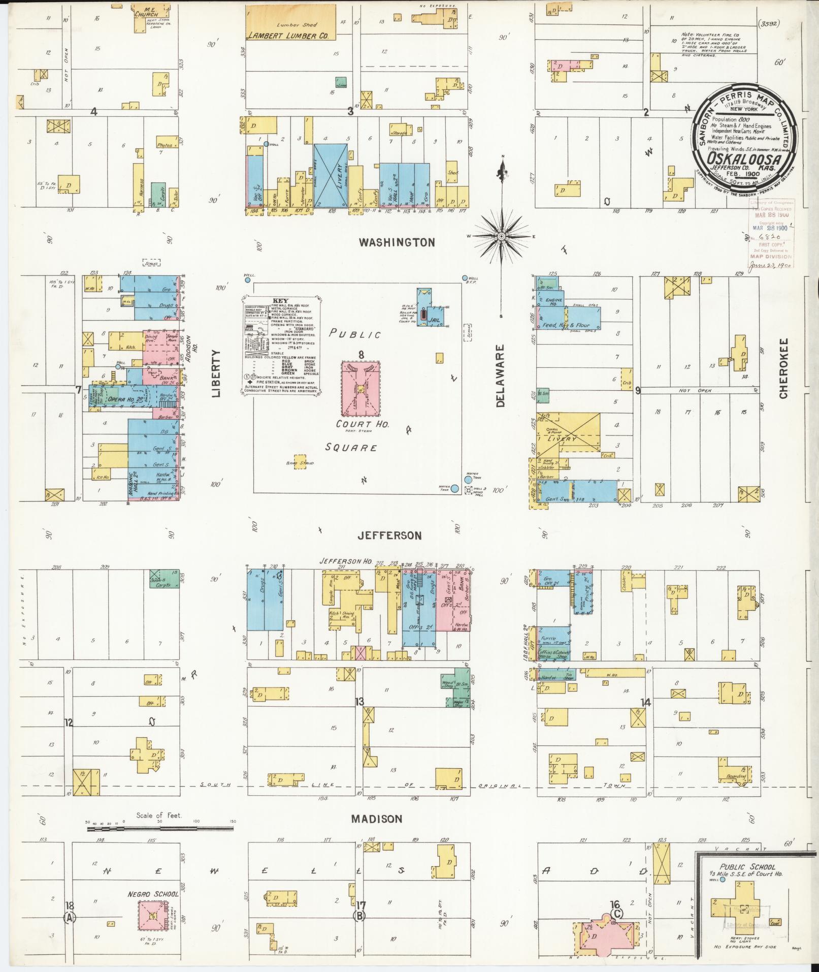 Sanborn Fire Insurance Map from Oskaloosa, Jefferson County, Kansas (1900), Sheet #0001 - Historic Sanborn Fire Insurance Map Print, vintage old map wall art, antique decor, genealogy gift, Kansas Kansas map