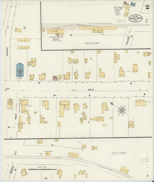 Sanborn Fire Insurance Map from Newtown, Fairfield County, Connecticut (1906), Sheet #0002 - Historic Sanborn Fire Insurance Map Print, vintage old map wall art, antique decor, genealogy gift, Connecticut Connecticut map