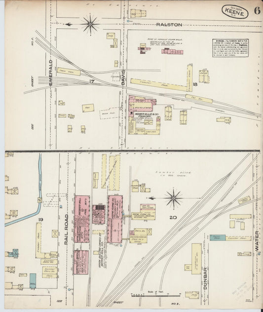 Sanborn Fire Insurance Map from Keene, Cheshire County, New Hampshire (1884), Sheet #0006 - Historic Sanborn Fire Insurance Map Print, vintage old map wall art, antique decor, genealogy gift, New Hampshire New Hampshire map