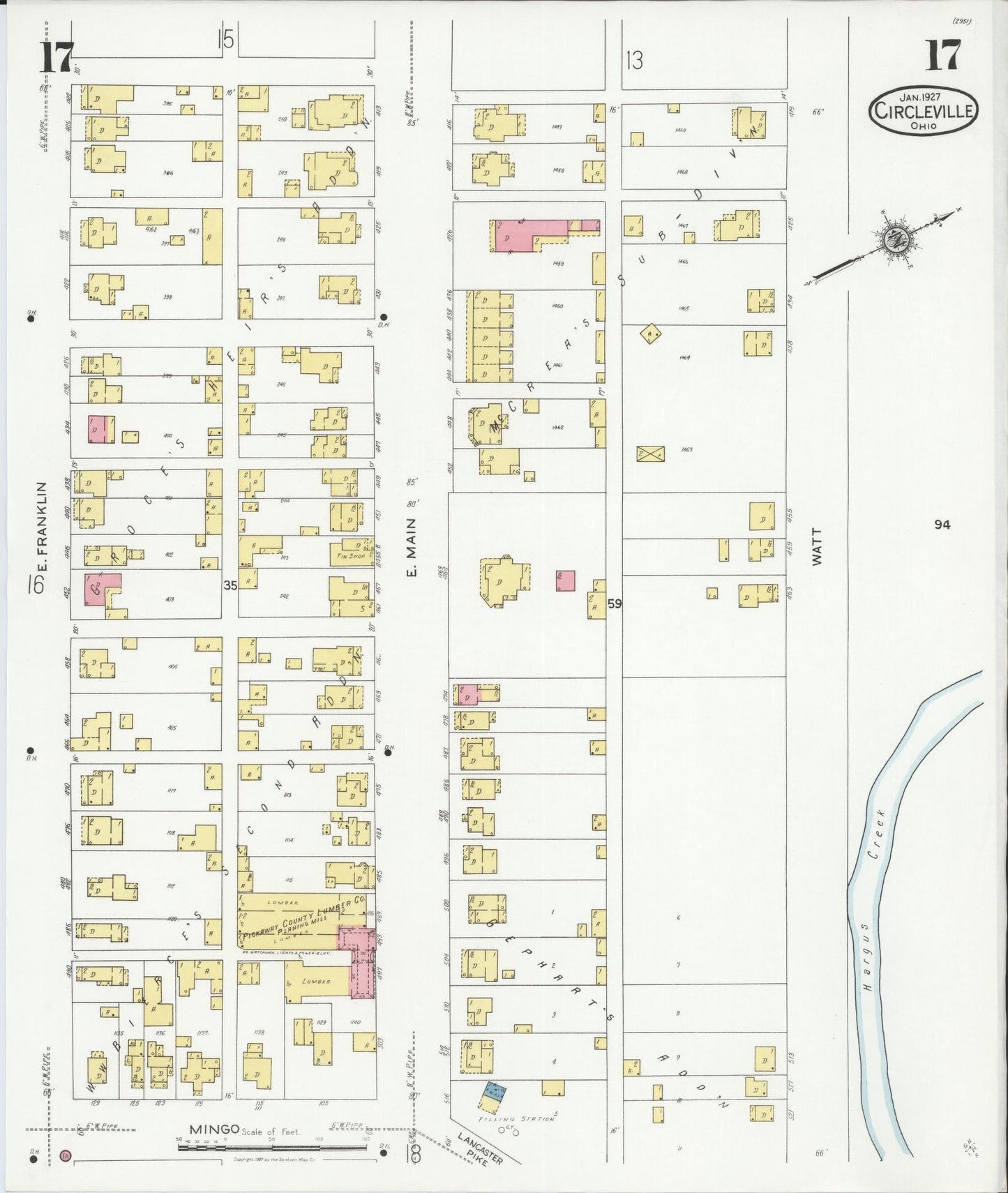Sanborn Fire Insurance Map from Circleville, Pickaway County, Ohio (1927), Sheet #0017 - Complete Map Set gallery image, historic Sanborn map, vintage wall art, Ohio Ohio