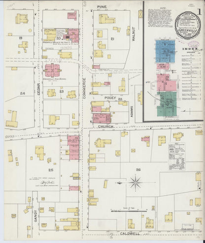 Sanborn Fire Insurance Map from Greenville, Butler County, Alabama (1893), Sheet #0001 - Complete Map Set gallery image, historic Sanborn map, vintage wall art, Alabama Alabama