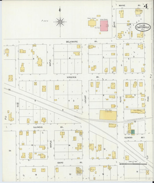 Sanborn Fire Insurance Map from Carterville, Williamson County, Illinois (1906), Sheet #0004 - Historic Sanborn Fire Insurance Map Print, vintage old map wall art, antique decor, genealogy gift, Illinois Illinois map