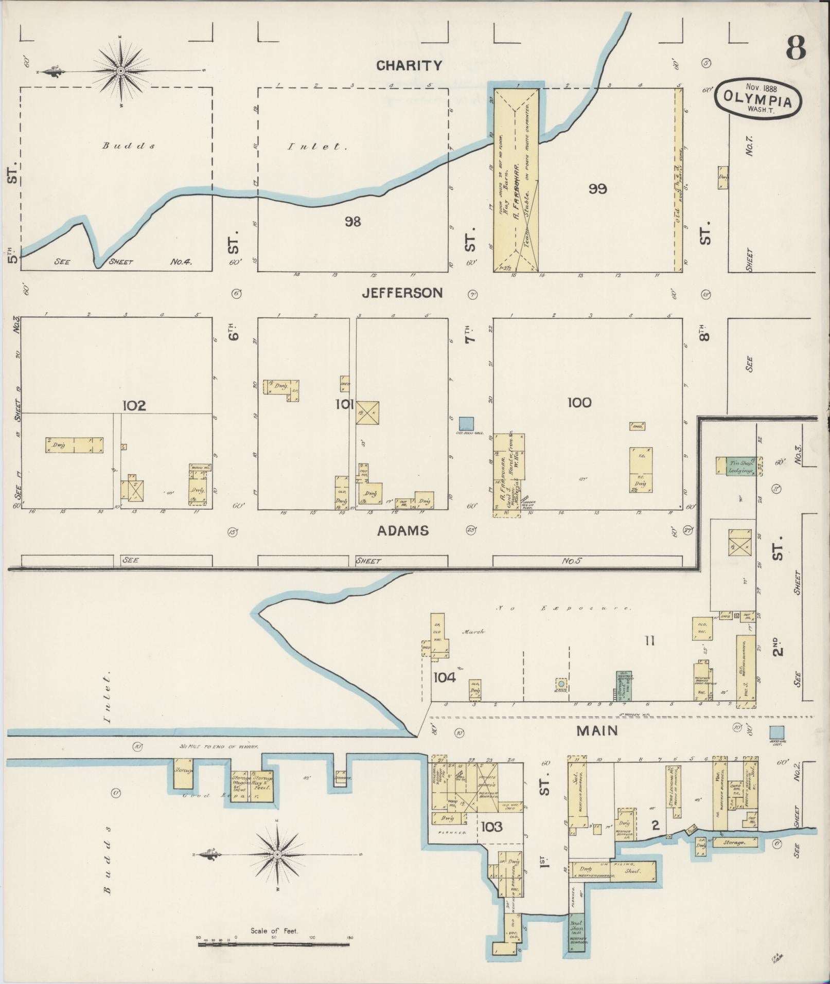 Sanborn Fire Insurance Map from Olympia, Thurston County, Washington (1888), Sheet #0008 - Complete Map Set gallery image, historic Sanborn map, vintage wall art, Washington Washington