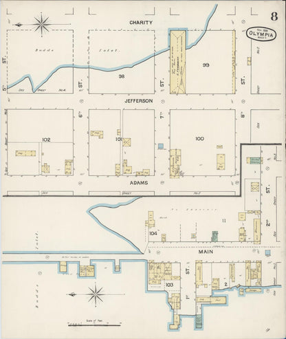 Sanborn Fire Insurance Map from Olympia, Thurston County, Washington (1888), Sheet #0008 - Complete Map Set gallery image, historic Sanborn map, vintage wall art, Washington Washington