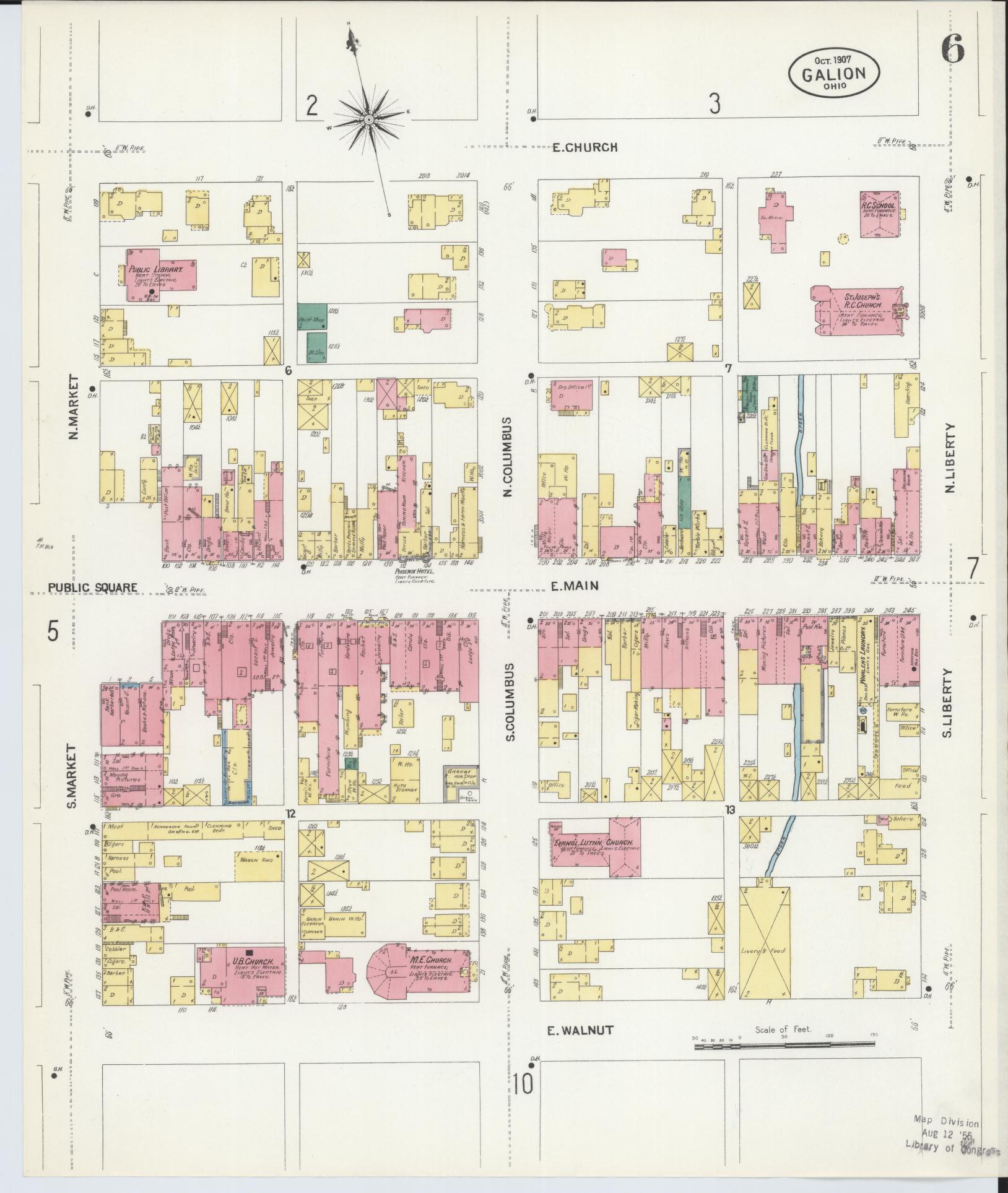 Sanborn Fire Insurance Map from Galion, Crawford County, Ohio (1907), Sheet #0006 - Historic Sanborn Fire Insurance Map Print, vintage old map wall art, antique decor, genealogy gift, Ohio Ohio map