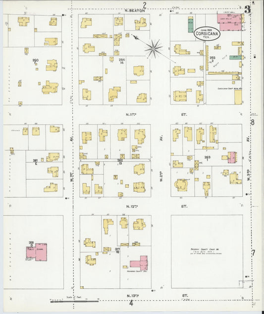 Sanborn Fire Insurance Map from Corsicana, Navarro County, Texas (1905), Sheet #0003 - Historic Sanborn Fire Insurance Map Print, vintage old map wall art, antique decor, genealogy gift, Texas Texas map