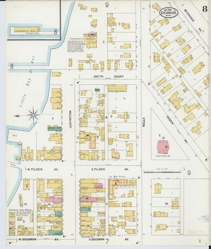 Sanborn Fire Insurance Map from Escanaba, Delta County, Michigan (1899), Sheet #0008 - Complete Map Set gallery image, historic Sanborn map, vintage wall art, Michigan Michigan