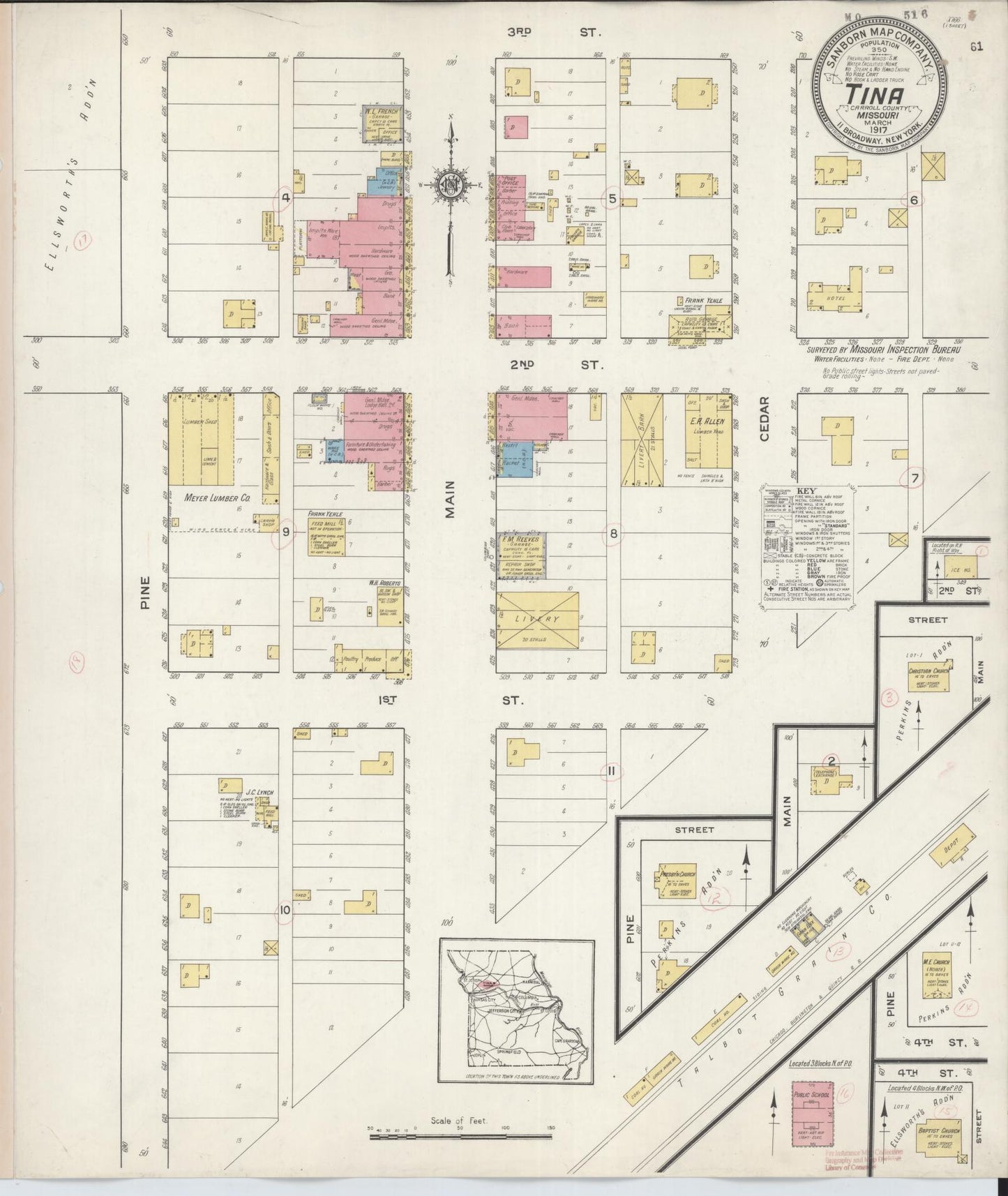Sanborn Fire Insurance Map from Tina, Carroll County, Missouri (1917), Sheet #0001 - Historic Sanborn Fire Insurance Map Print, vintage old map wall art, antique decor, genealogy gift, Missouri Missouri map