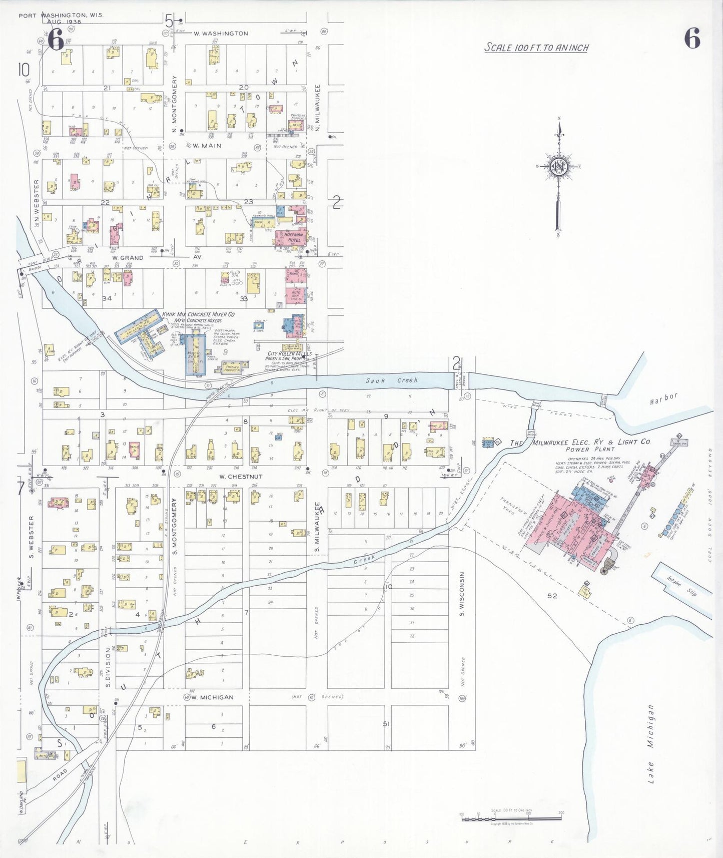Sanborn Fire Insurance Map from Port Washington, Ozaukee County, Wisconsin (1938), Sheet #0006 - Complete Map Set gallery image, historic Sanborn map, vintage wall art, Wisconsin Wisconsin