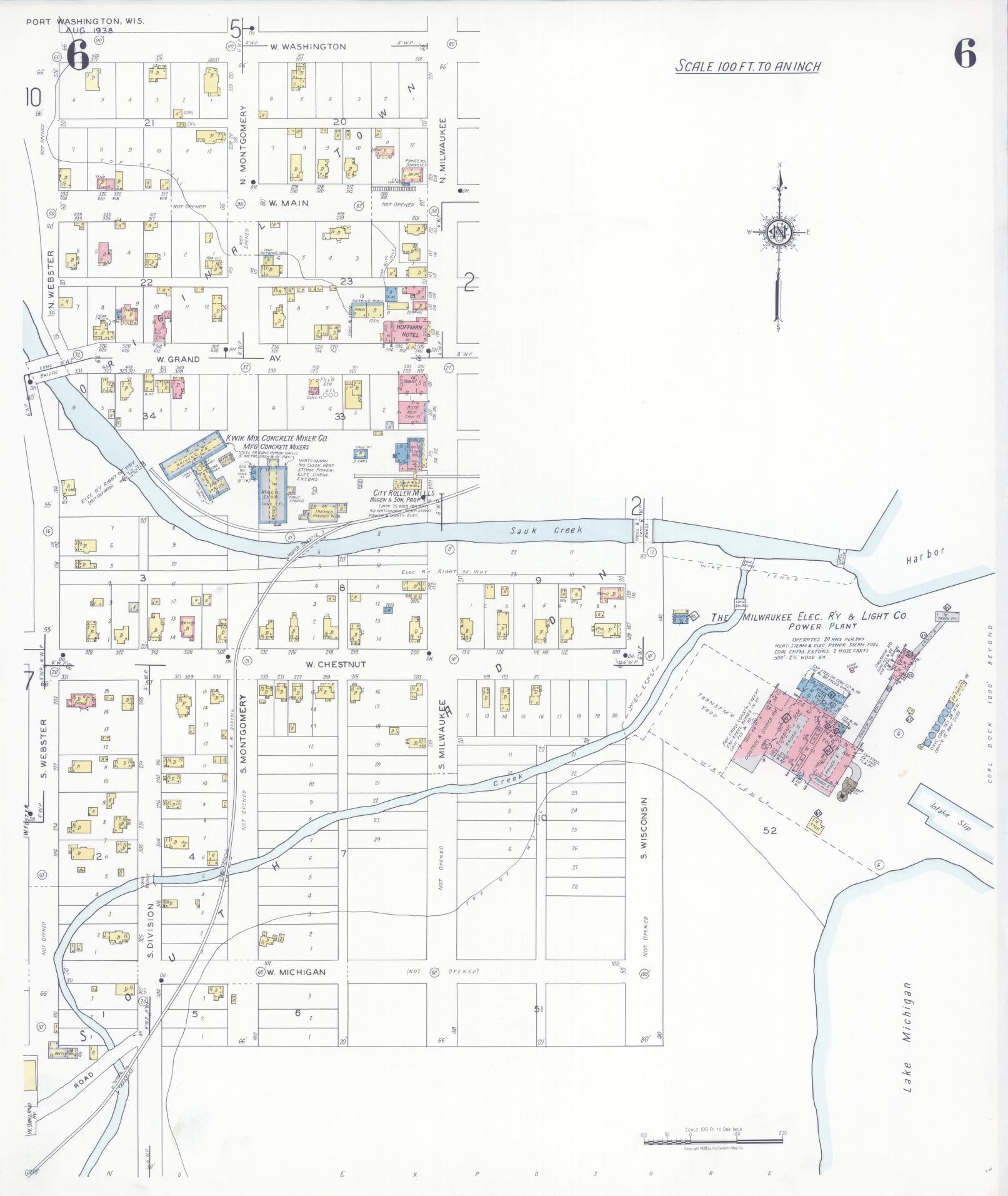 Sanborn Fire Insurance Map from Port Washington, Ozaukee County, Wisconsin (1938), Sheet #0006 - Complete Map Set gallery image, historic Sanborn map, vintage wall art, Wisconsin Wisconsin