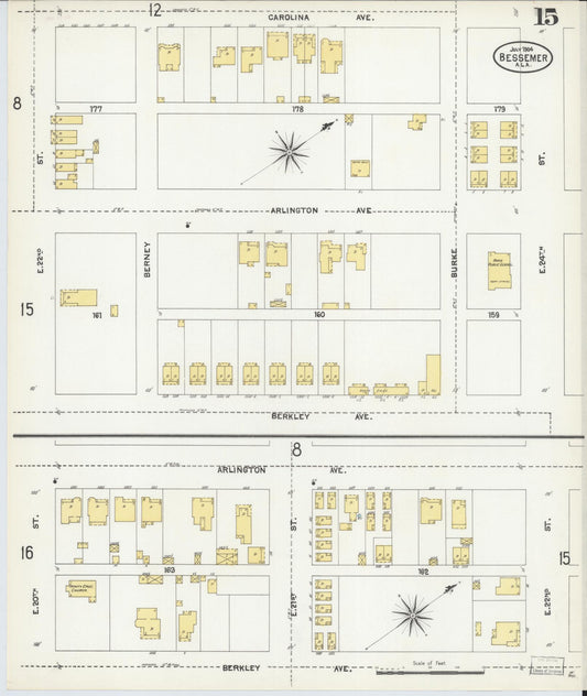 Sanborn Fire Insurance Map from Bessemer, Jefferson County, Alabama (1904), Sheet #0015 - Historic Sanborn Fire Insurance Map Print, vintage old map wall art, antique decor, genealogy gift, Alabama Alabama map