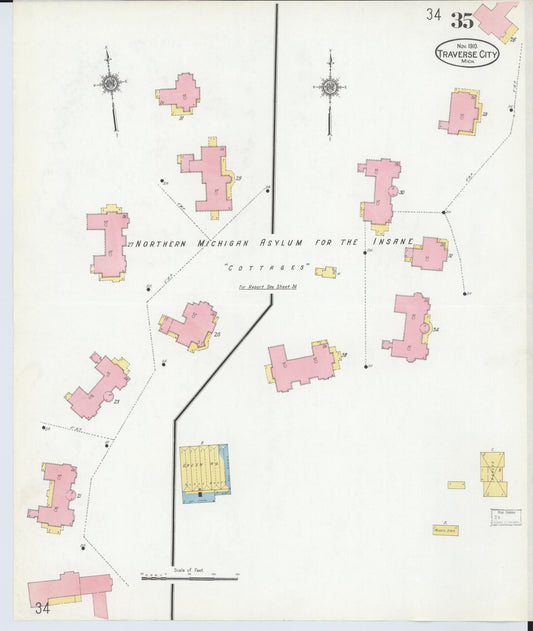 Sanborn Fire Insurance Map from Traverse City, Grand Traverse County, Michigan (1910), Sheet #0035 - Historic Sanborn Fire Insurance Map Print, vintage old map wall art, antique decor, genealogy gift, Michigan Michigan map