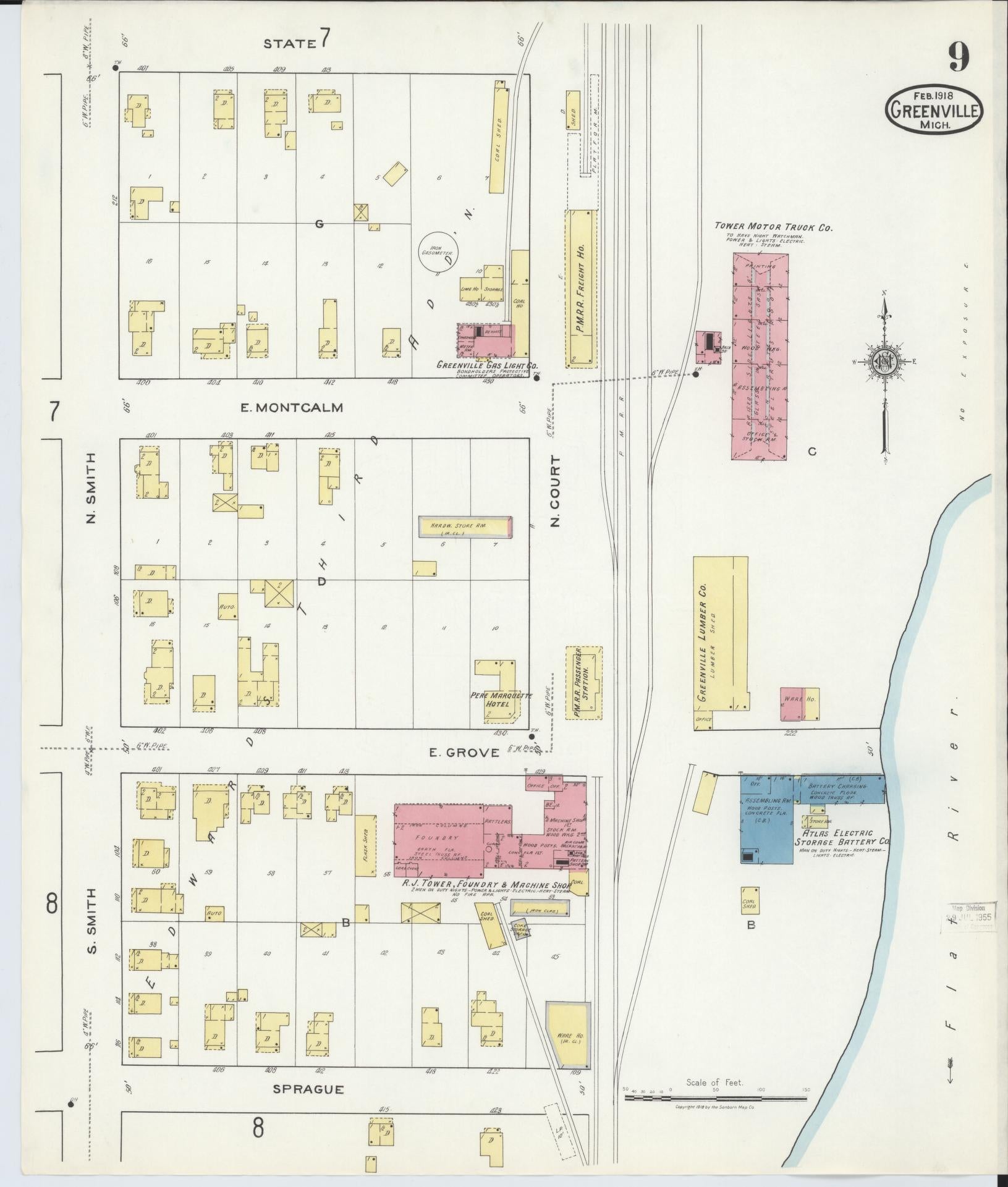 Sanborn Fire Insurance Map from Greenville, Montcalm County, Michigan (1918), Sheet #0009 - Complete Map Set gallery image, historic Sanborn map, vintage wall art, Michigan Michigan