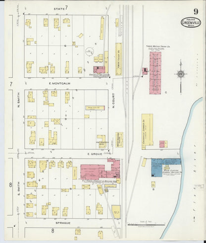 Sanborn Fire Insurance Map from Greenville, Montcalm County, Michigan (1918), Sheet #0009 - Complete Map Set gallery image, historic Sanborn map, vintage wall art, Michigan Michigan