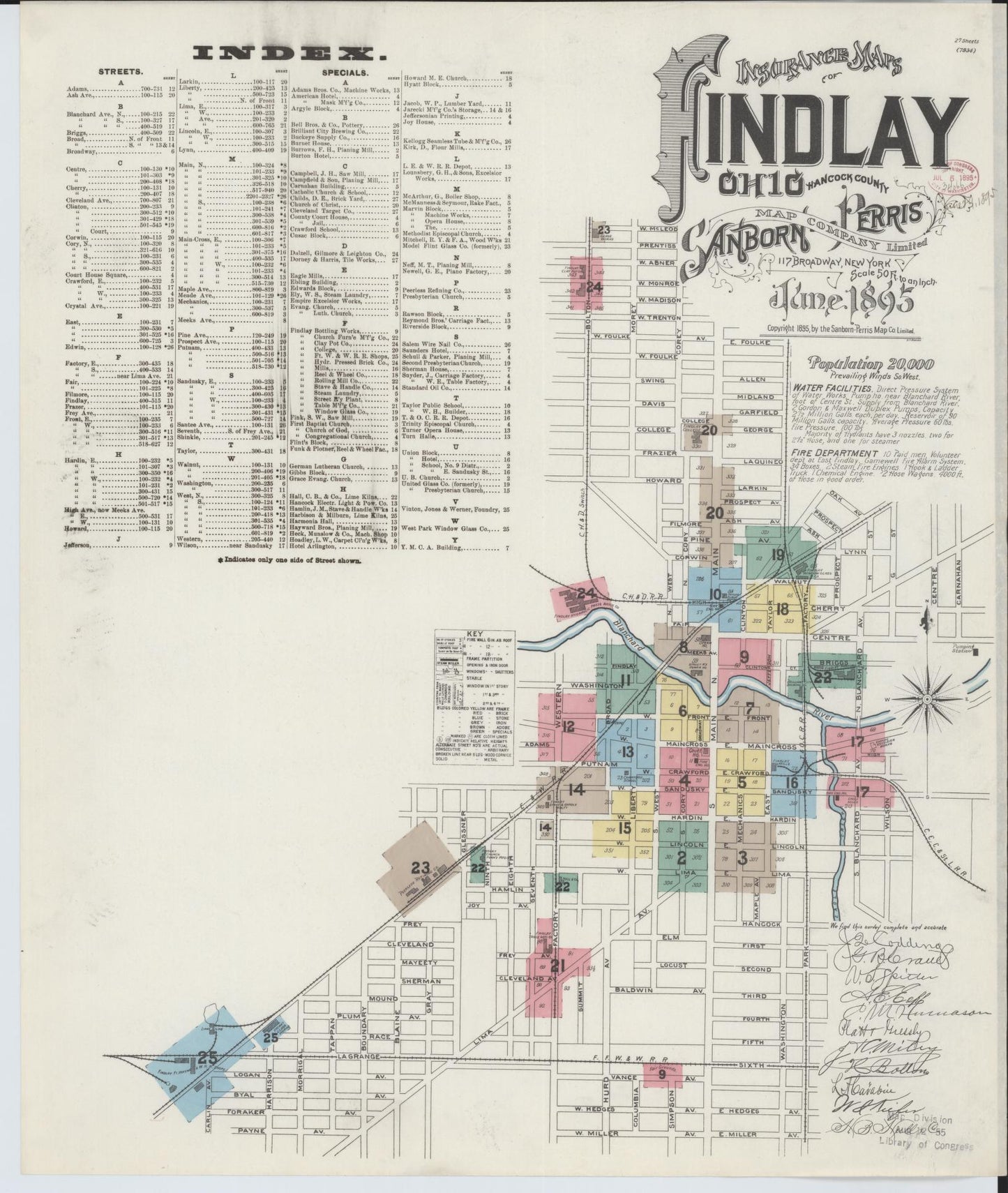 Sanborn Fire Insurance Map from Findlay, Hancock County, Ohio (1895), Sheet #0001 - Historic Sanborn Fire Insurance Map Print, vintage old map wall art, antique decor, genealogy gift, Ohio Ohio map