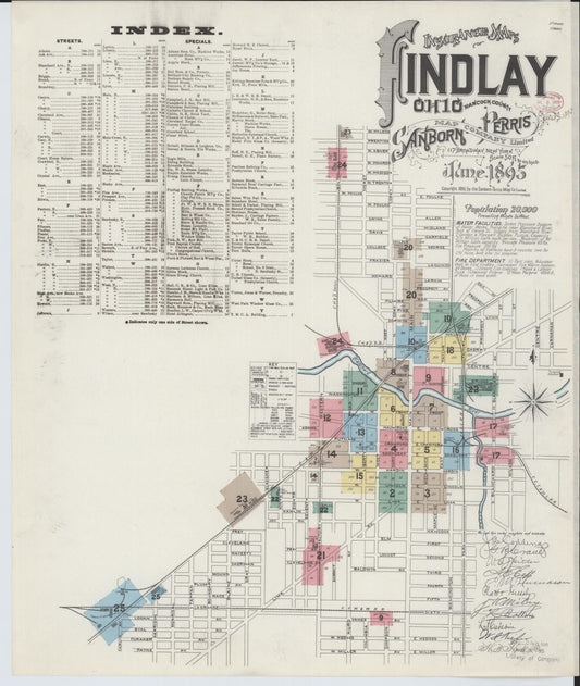 Sanborn Fire Insurance Map from Findlay, Hancock County, Ohio (1895), Sheet #0001 - Historic Sanborn Fire Insurance Map Print, vintage old map wall art, antique decor, genealogy gift, Ohio Ohio map