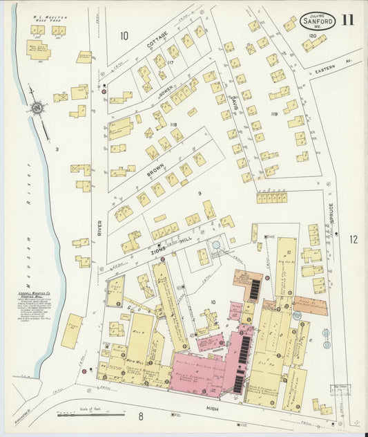 Sanborn Fire Insurance Map from Sanford, York County, Maine (1912), Sheet #0011 - Historic Sanborn Fire Insurance Map Print, vintage old map wall art, antique decor, genealogy gift, Maine Maine map