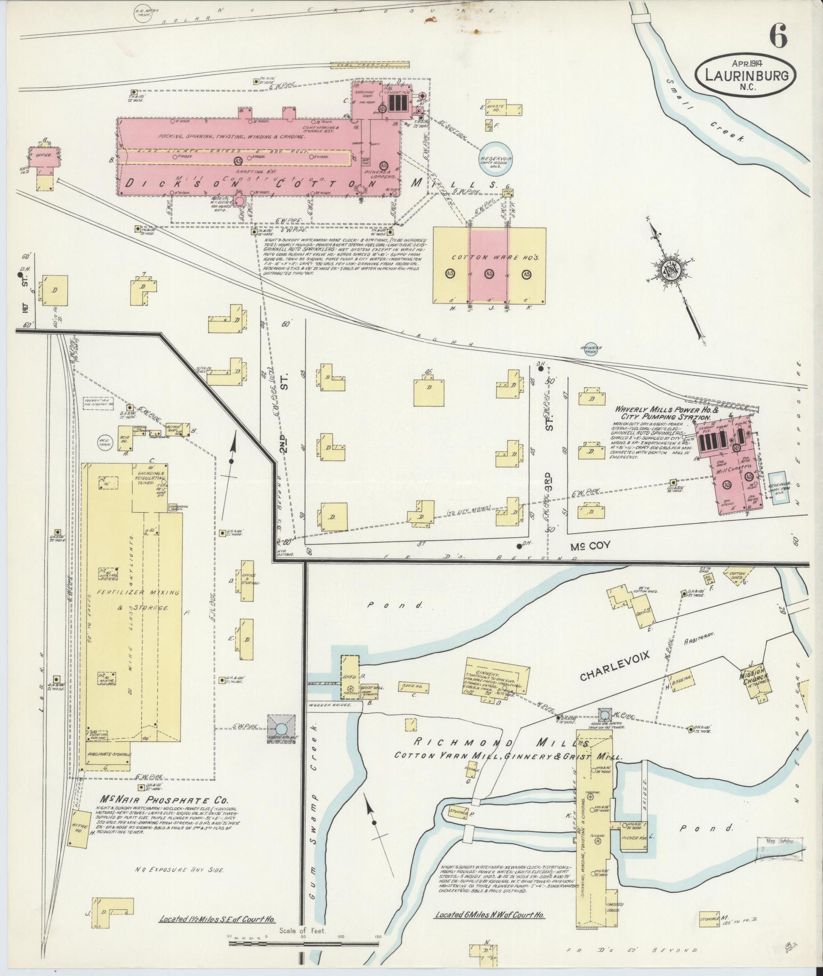 Sanborn Fire Insurance Map from Laurinburg, Scotland County, North Carolina (1914), Sheet #0006 - Historic Sanborn Fire Insurance Map Print, vintage old map wall art, antique decor, genealogy gift, North Carolina North Carolina map