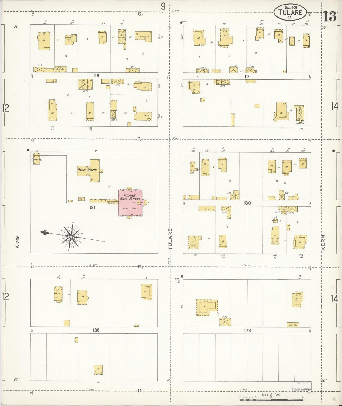 Sanborn Fire Insurance Map from Tulare, Tulare County, California (1906), Sheet #0013 - Complete Map Set gallery image, historic Sanborn map, vintage wall art, California California