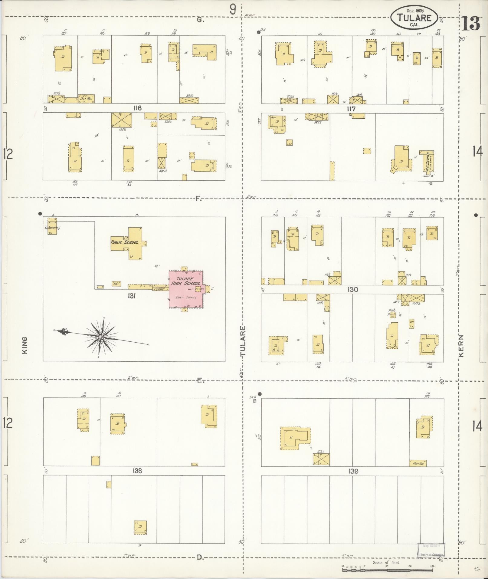 Sanborn Fire Insurance Map from Tulare, Tulare County, California (1906), Sheet #0013 - Complete Map Set gallery image, historic Sanborn map, vintage wall art, California California