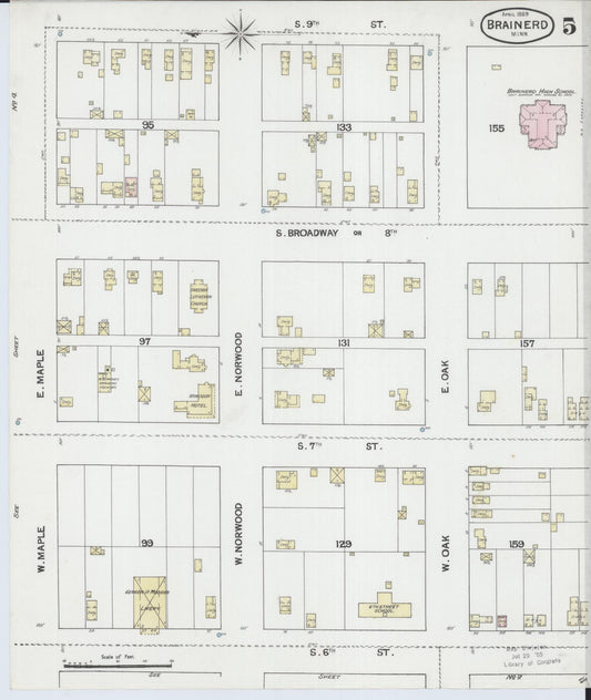 Sanborn Fire Insurance Map from Brainerd, Crow Wing County, Minnesota (1889), Sheet #0005 - Historic Sanborn Fire Insurance Map Print, vintage old map wall art, antique decor, genealogy gift, Minnesota Minnesota map