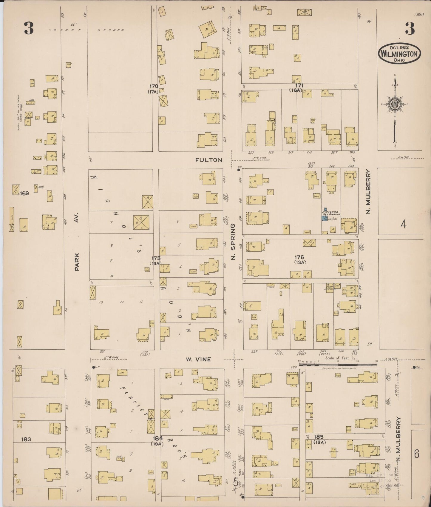 Sanborn Fire Insurance Map from Wilmington, Clinton County, Ohio (1922), Sheet #0003 - Historic Sanborn Fire Insurance Map Print, vintage old map wall art, antique decor, genealogy gift, Ohio Ohio map
