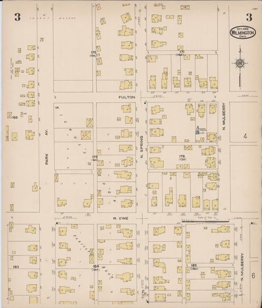 Sanborn Fire Insurance Map from Wilmington, Clinton County, Ohio (1922), Sheet #0003 - Historic Sanborn Fire Insurance Map Print, vintage old map wall art, antique decor, genealogy gift, Ohio Ohio map