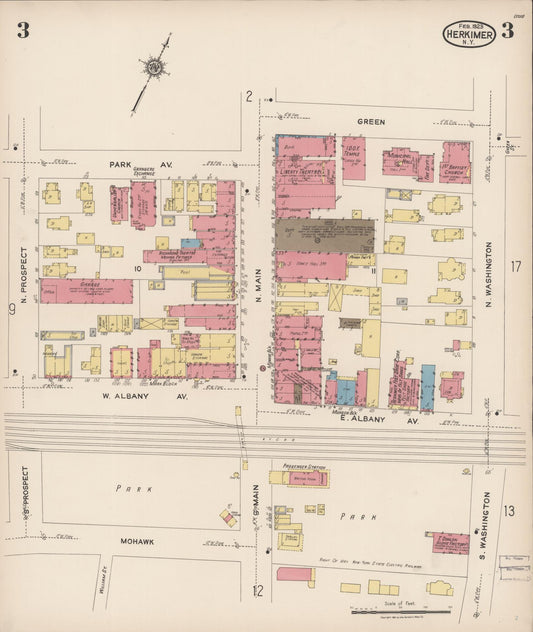 Sanborn Fire Insurance Map from Herkimer, Herkimer County, New York (1923), Sheet #0003 - Historic Sanborn Fire Insurance Map Print, vintage old map wall art, antique decor, genealogy gift, New York New York map