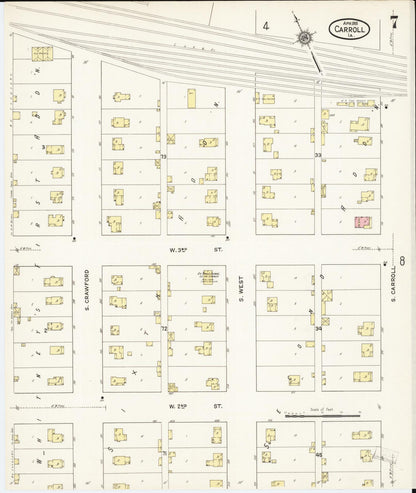 Sanborn Fire Insurance Map from Carroll, Carroll County, Iowa (1915), Sheet #0007 - Historic Sanborn Fire Insurance Map Print, vintage old map wall art