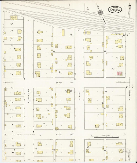 Sanborn Fire Insurance Map from Carroll, Carroll County, Iowa (1915), Sheet #0007 - Historic Sanborn Fire Insurance Map Print, vintage old map wall art
