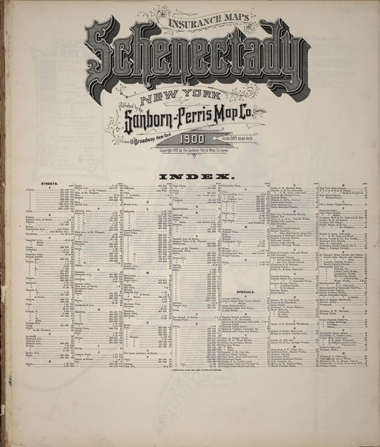 Sanborn Fire Insurance Map from Schenectady, Schenectady County, New York (1900), Sheet #0001 - Historic Sanborn Fire Insurance Map Print, vintage old map wall art, antique decor, genealogy gift, New York New York map