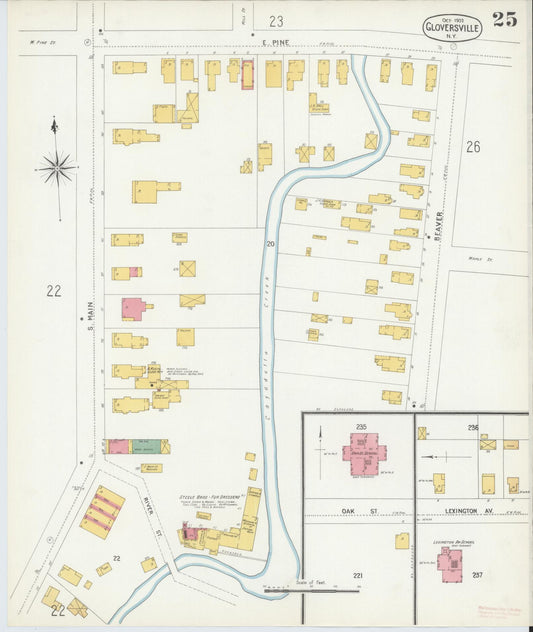Sanborn Fire Insurance Map from Gloversville, Fulton County, New York (1902), Sheet #0025 - Historic Sanborn Fire Insurance Map Print, vintage old map wall art, antique decor, genealogy gift, New York New York map