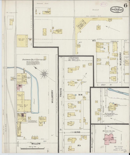Sanborn Fire Insurance Map from Sherman, Grayson County, Texas (1888), Sheet #0006 - Historic Sanborn Fire Insurance Map Print, vintage old map wall art, antique decor, genealogy gift, Texas Texas map