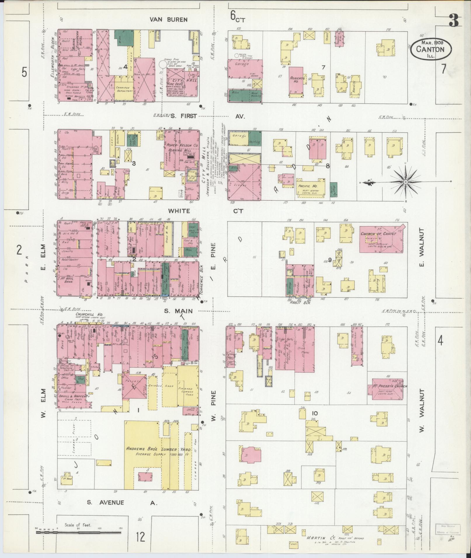 Sanborn Fire Insurance Map from Canton, Fulton County, Illinois (1909), Sheet #0003 - Complete Map Set gallery image, historic Sanborn map, vintage wall art, Illinois Illinois