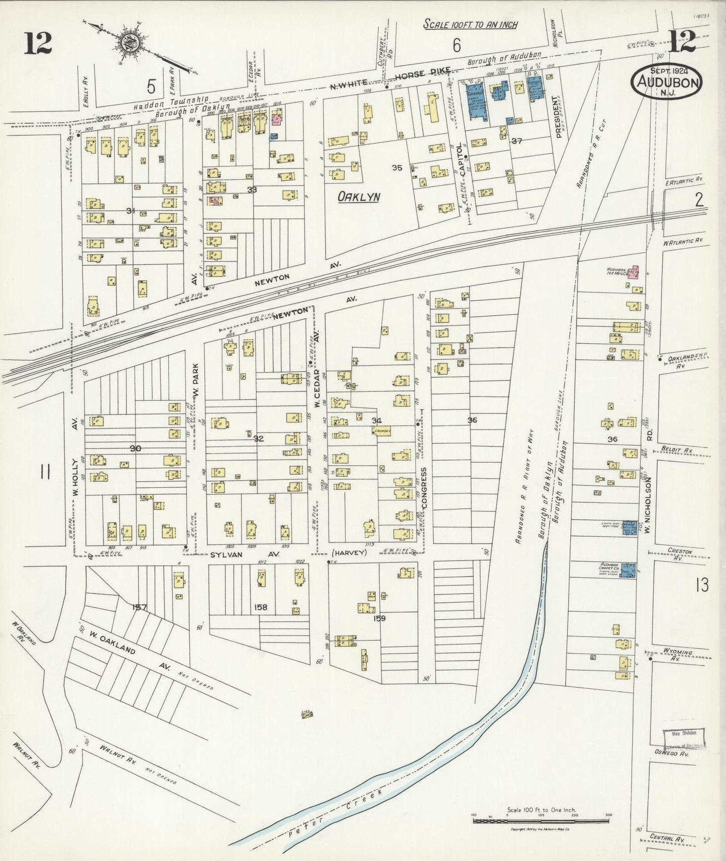 Sanborn Fire Insurance Map from Audubon, Camden County, New Jersey (1924), Sheet #0012 - Complete Map Set gallery image, historic Sanborn map, vintage wall art, New Jersey New Jersey