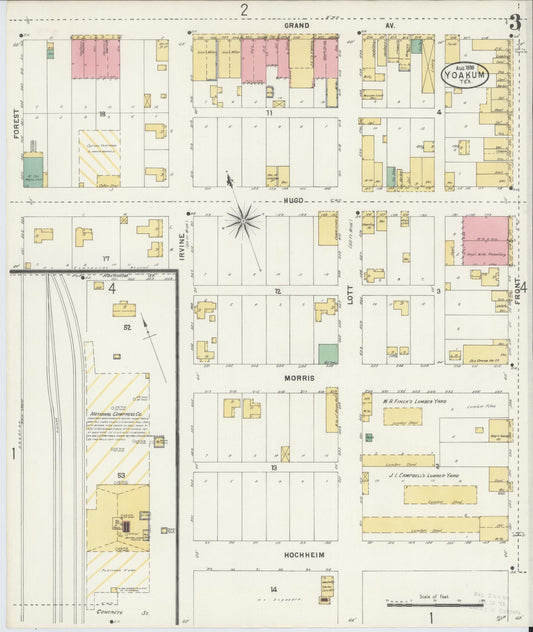 Sanborn Fire Insurance Map from Yoakum, De Witt And Lavaca Counties, Texas (1898), Sheet #0003 - Historic Sanborn Fire Insurance Map Print, vintage old map wall art, antique decor, genealogy gift, Texas Texas map
