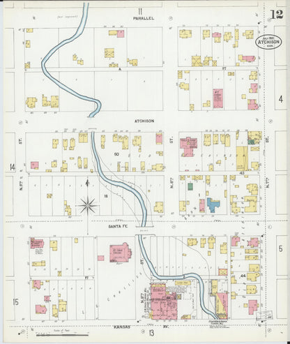 Sanborn Fire Insurance Map from Atchison, Atchison County, Kansas (1901), Sheet #0012 - Complete Map Set gallery image, historic Sanborn map, vintage wall art, Kansas Kansas
