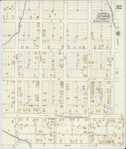 Sanborn Fire Insurance Map from Atchison, Atchison County, Kansas (1916), Sheet #0032 - Complete Map Set gallery image, historic Sanborn map, vintage wall art, Kansas Kansas