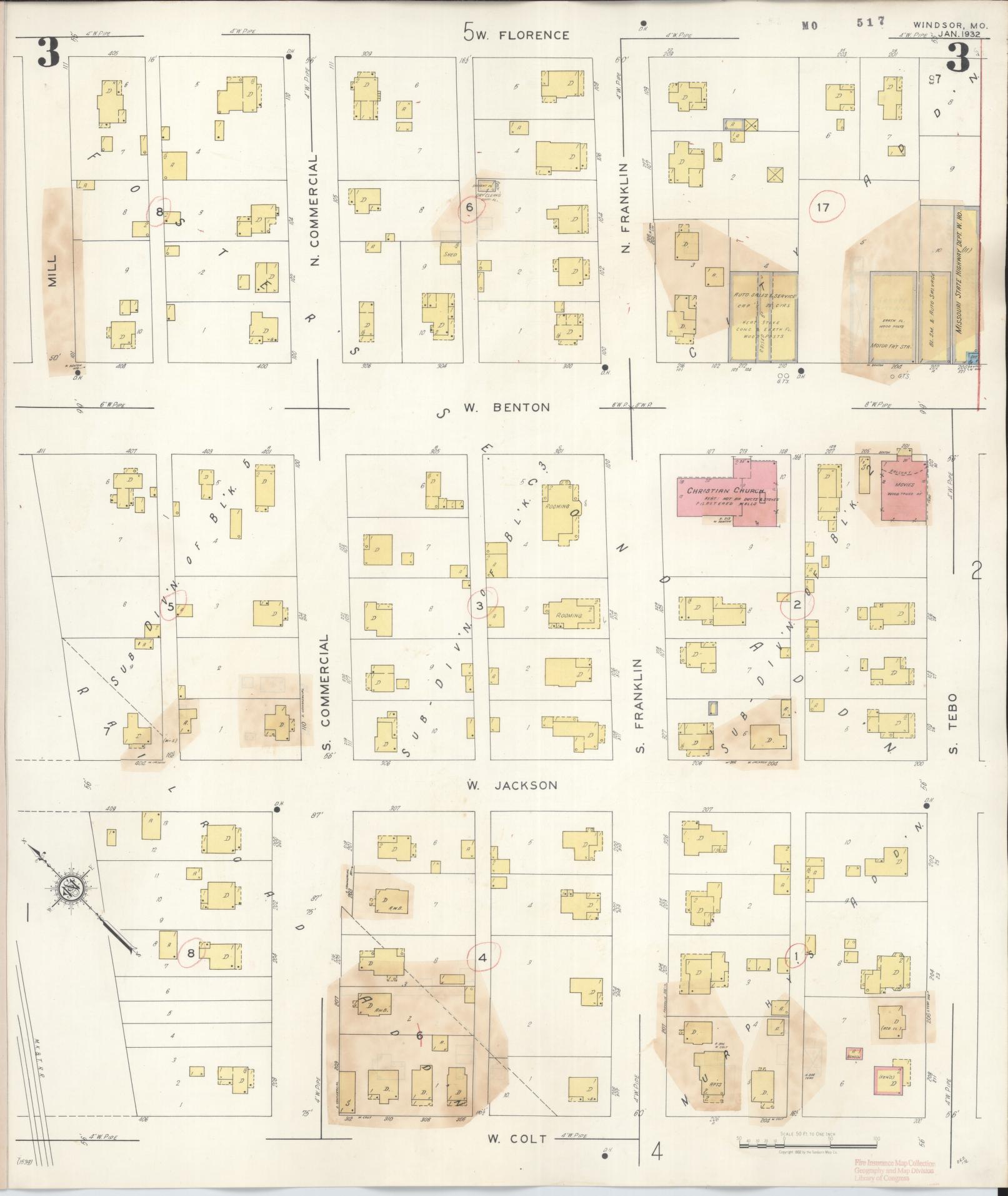 Sanborn Fire Insurance Map from Windsor, Henry County, Missouri (1943), Sheet #0003 - Complete Map Set gallery image, historic Sanborn map, vintage wall art, Missouri Missouri