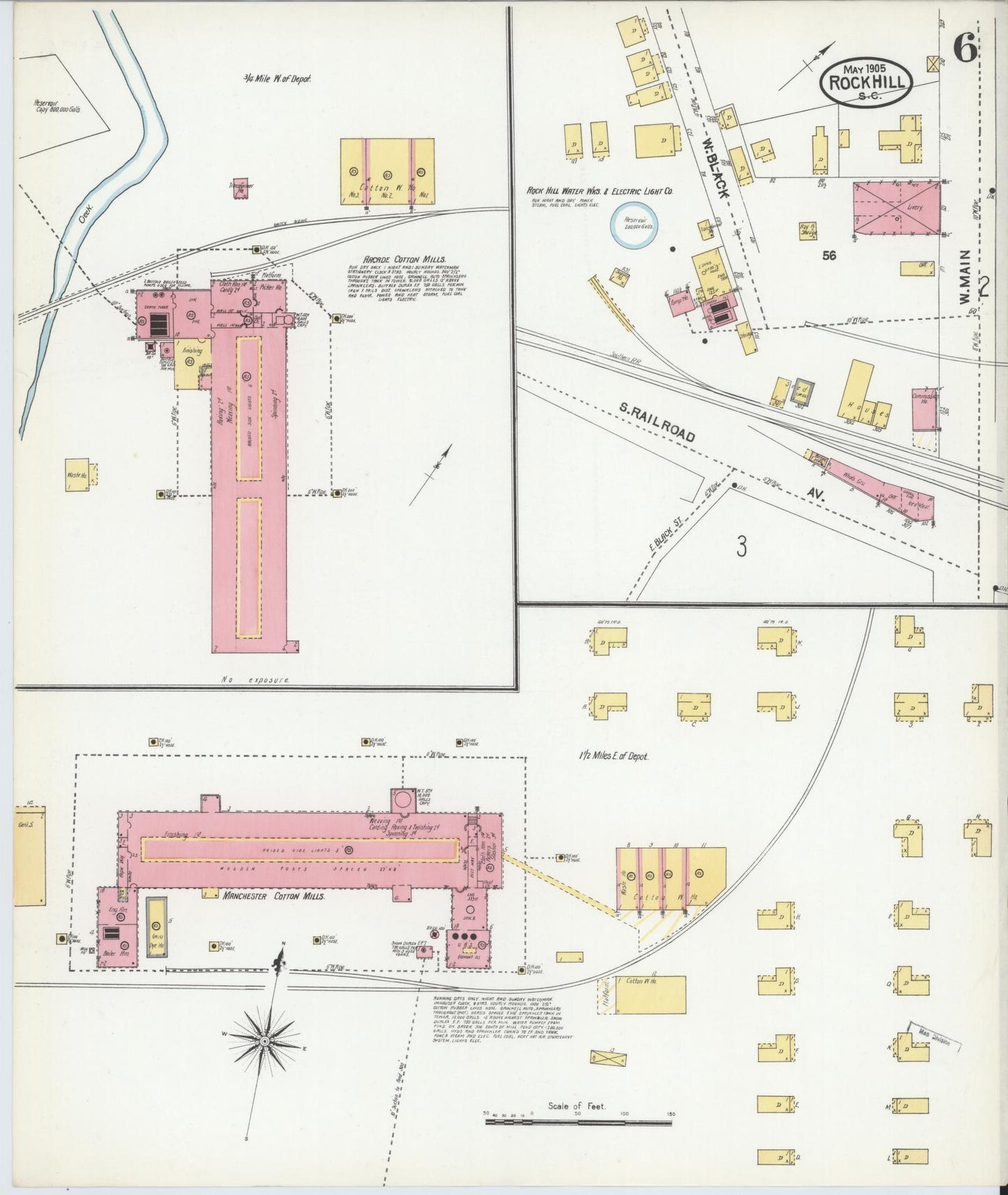 Sanborn Fire Insurance Map from Rock Hill, York County, South Carolina (1905), Sheet #0006 - Complete Map Set gallery image, historic Sanborn map, vintage wall art, South Carolina South Carolina