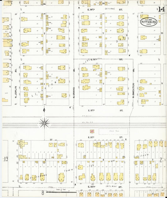 Sanborn Fire Insurance Map from Pittsburg, Crawford County, Kansas (1905), Sheet #0014 - Historic Sanborn Fire Insurance Map Print, vintage old map wall art, antique decor, genealogy gift, Kansas Kansas map