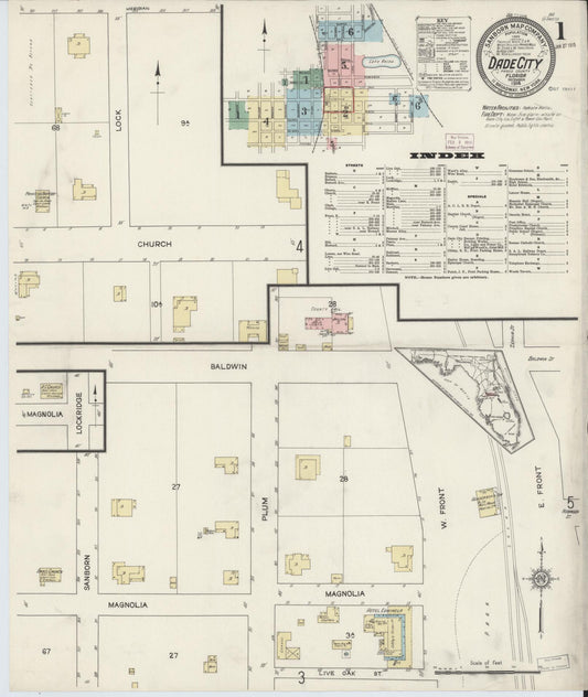 Sanborn Fire Insurance Map from Dade City, Pasco County, Florida (1914), Sheet #0001 - Historic Sanborn Fire Insurance Map Print, vintage old map wall art, antique decor, genealogy gift, Florida Florida map
