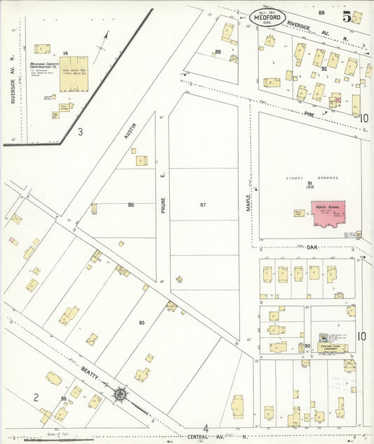 Sanborn Fire Insurance Map from Medford, Jackson County, Oregon (1911), Sheet #0005 - Historic Sanborn Fire Insurance Map Print, vintage old map wall art, antique decor, genealogy gift, Oregon Oregon map