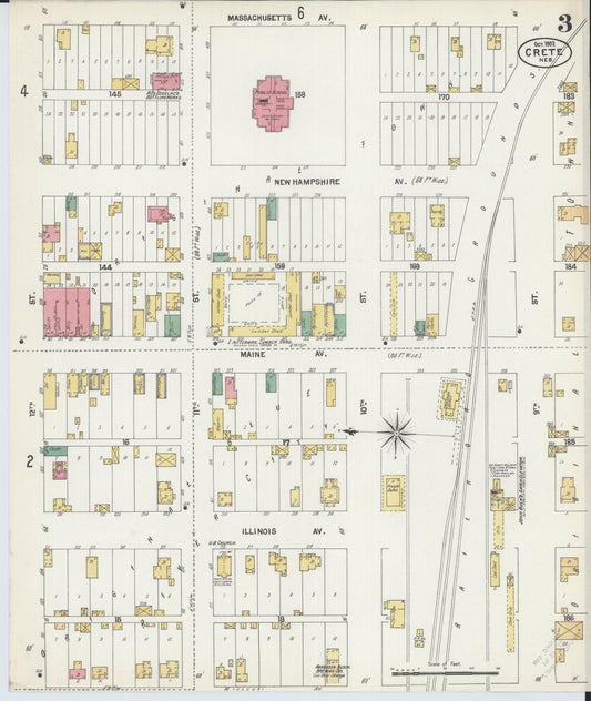 Sanborn Fire Insurance Map from Crete, Saline County, Nebraska (1902), Sheet #0003 - Historic Sanborn Fire Insurance Map Print, vintage old map wall art, antique decor, genealogy gift, Nebraska Nebraska map